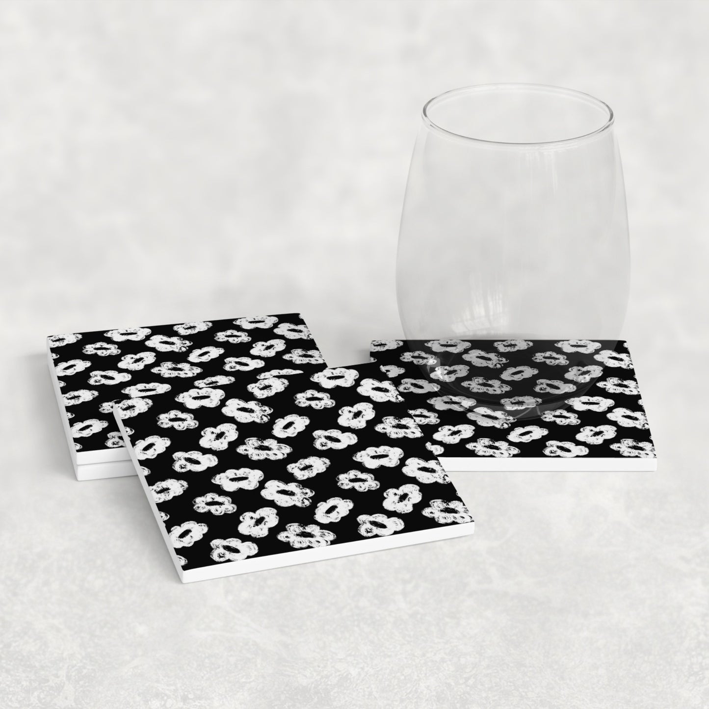 Grunge Bloom Black & White Distressed Floral Coasters