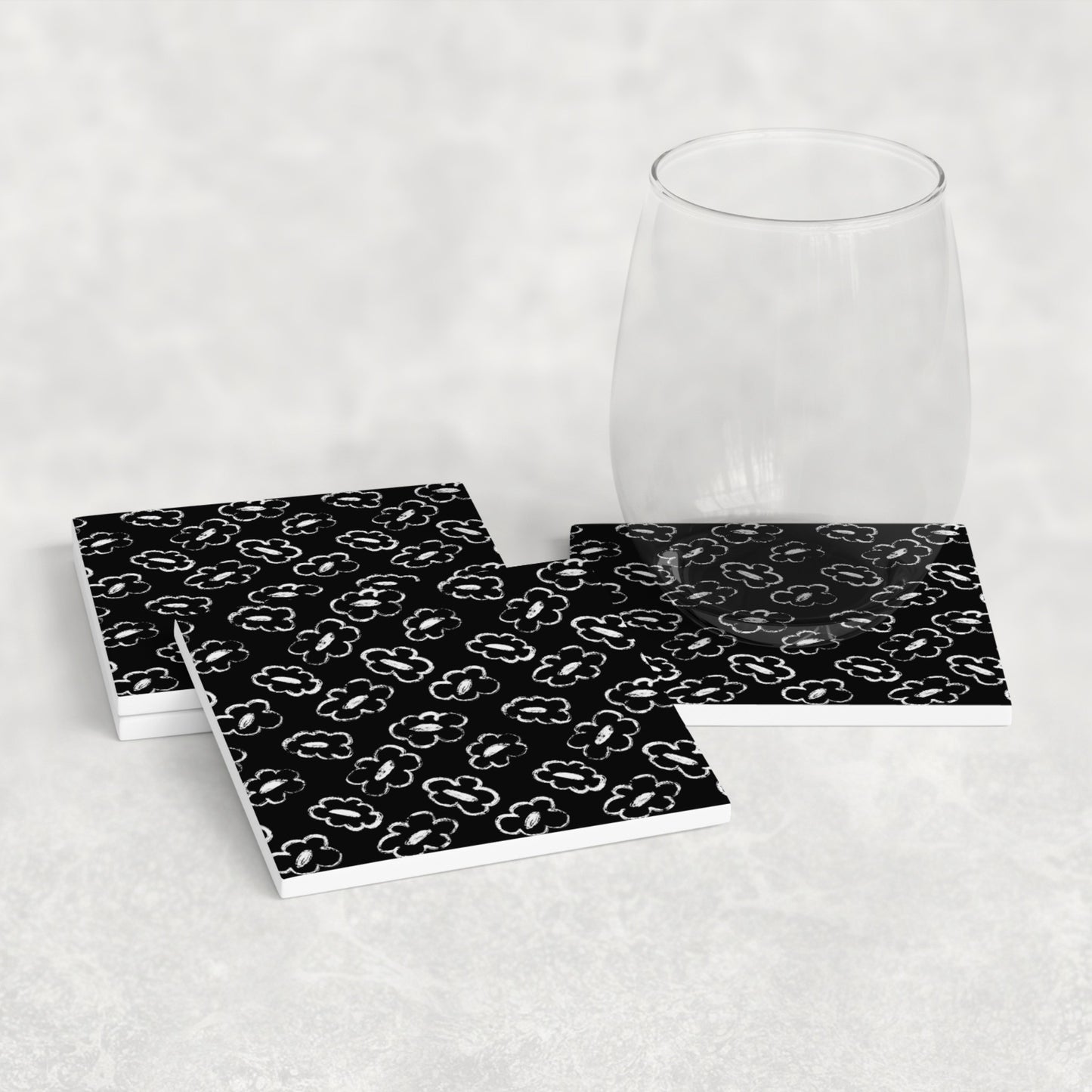Grunge Bloom Black & White Floral Outline Coasters