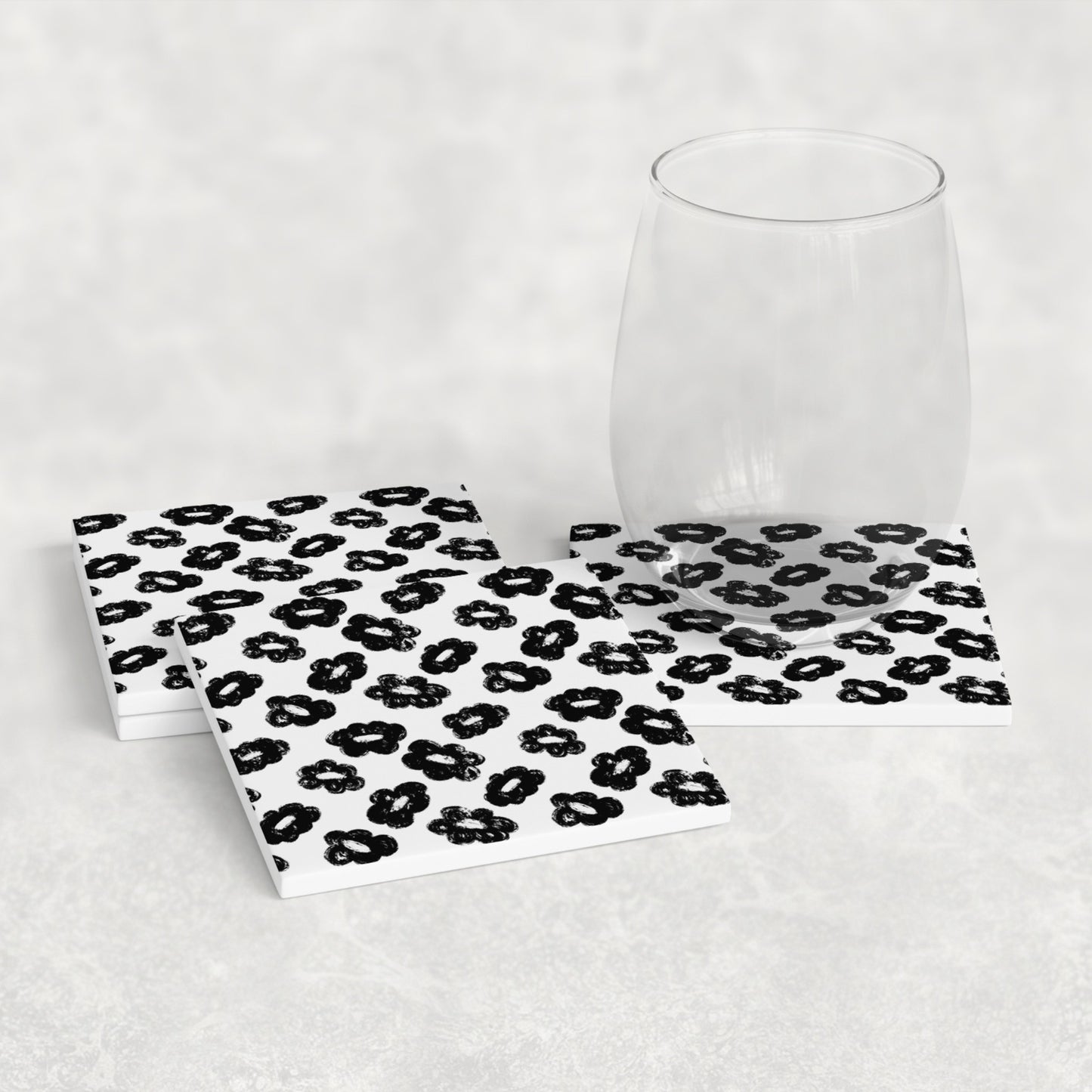 Grunge Bloom White & Black Distressed Floral Coasters