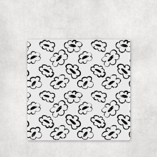 Grunge Bloom White & Black Floral Outline Coasters