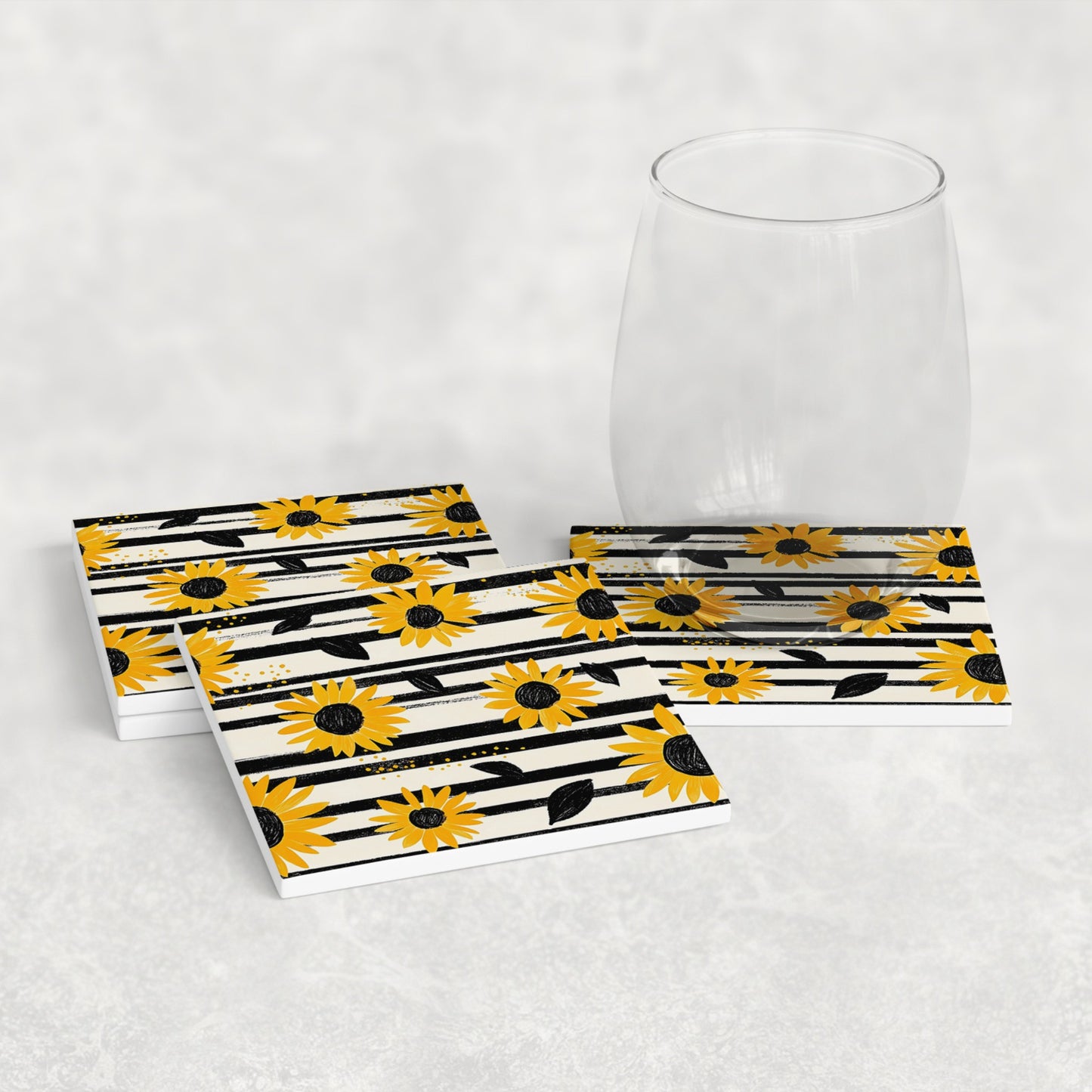 Stripes & Sunflowers Modern Rustic Coasters