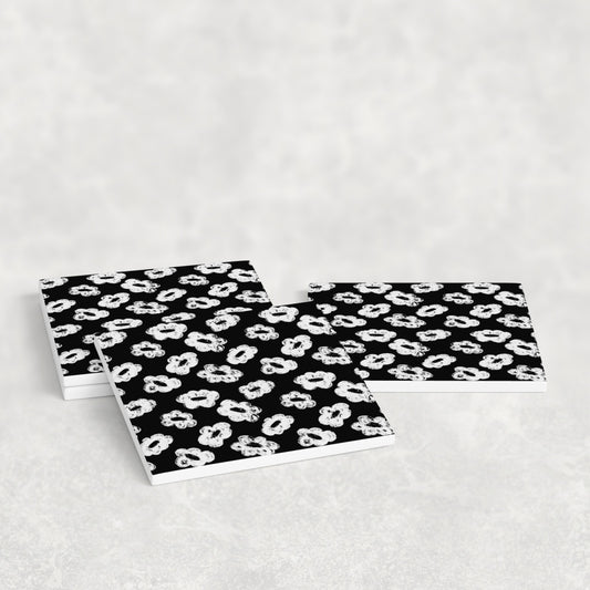 Grunge Bloom Black & White Distressed Floral Coasters
