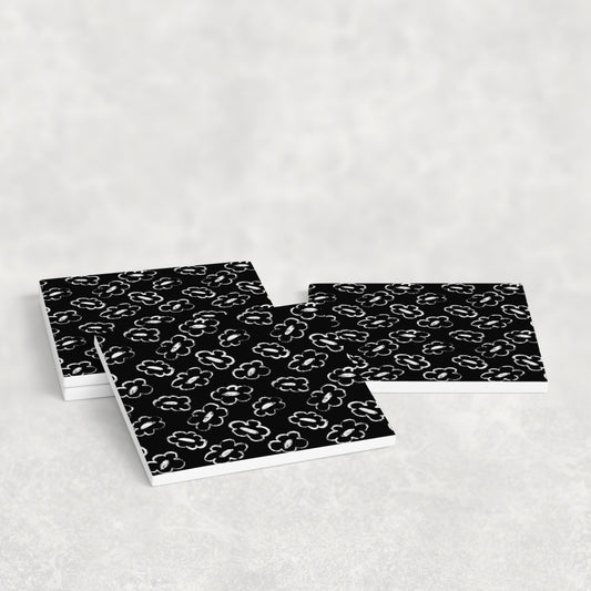 Grunge Bloom Black & White Floral Outline Coasters