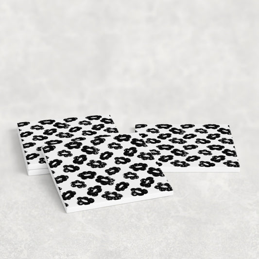 Grunge Bloom White & Black Distressed Floral Coasters