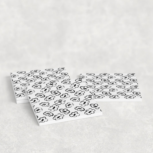 Grunge Bloom White & Black Floral Outline Coasters