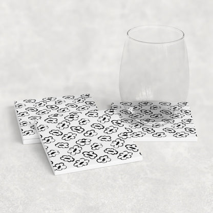 Grunge Bloom White & Black Floral Outline Coasters