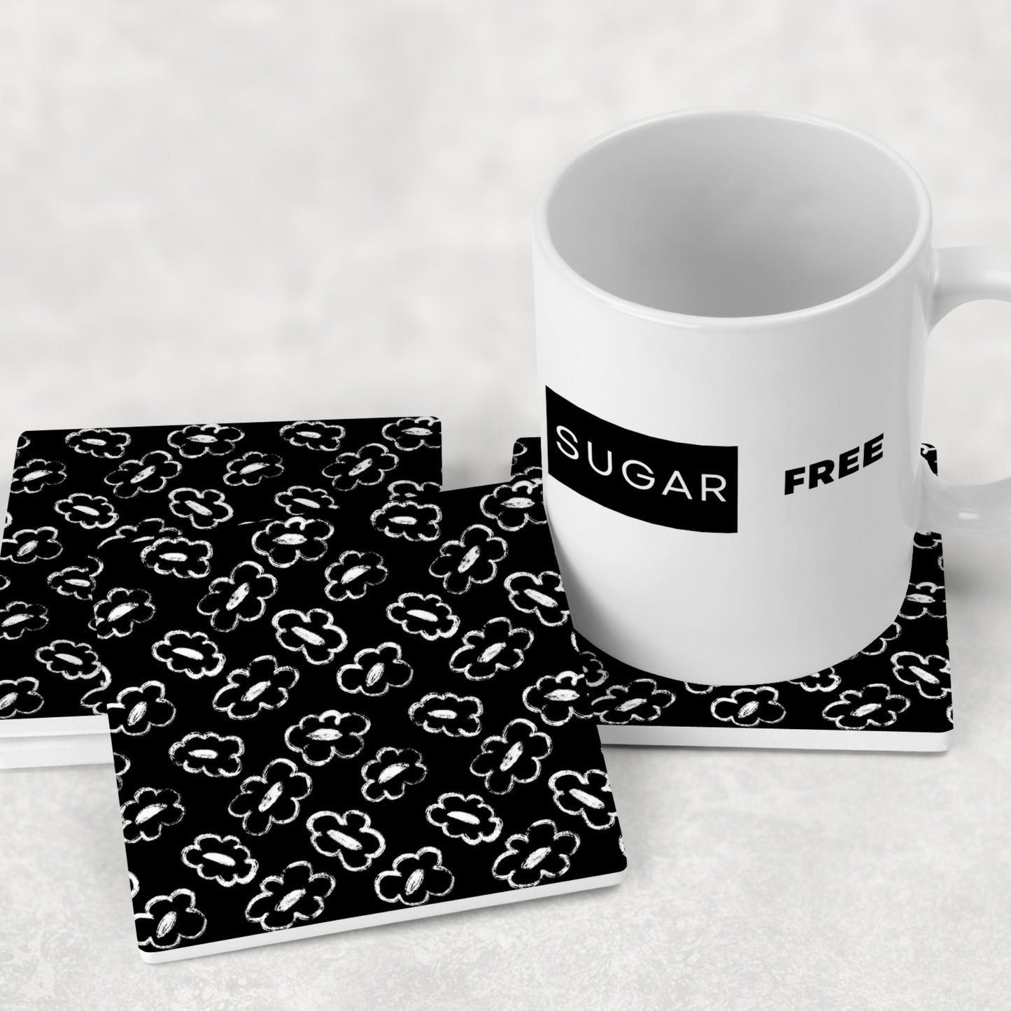 Grunge Bloom Black & White Floral Outline Coasters