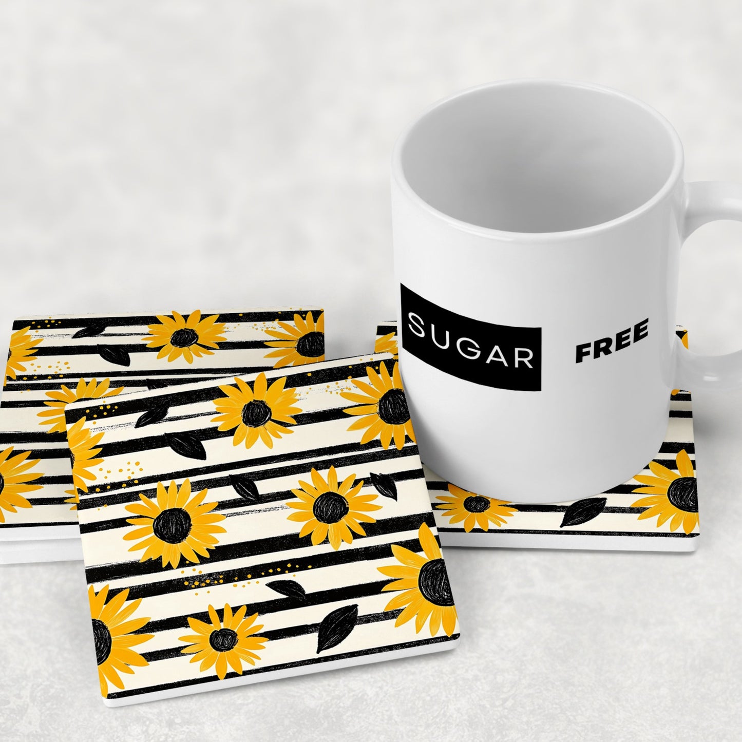 Stripes & Sunflowers Modern Rustic Coasters