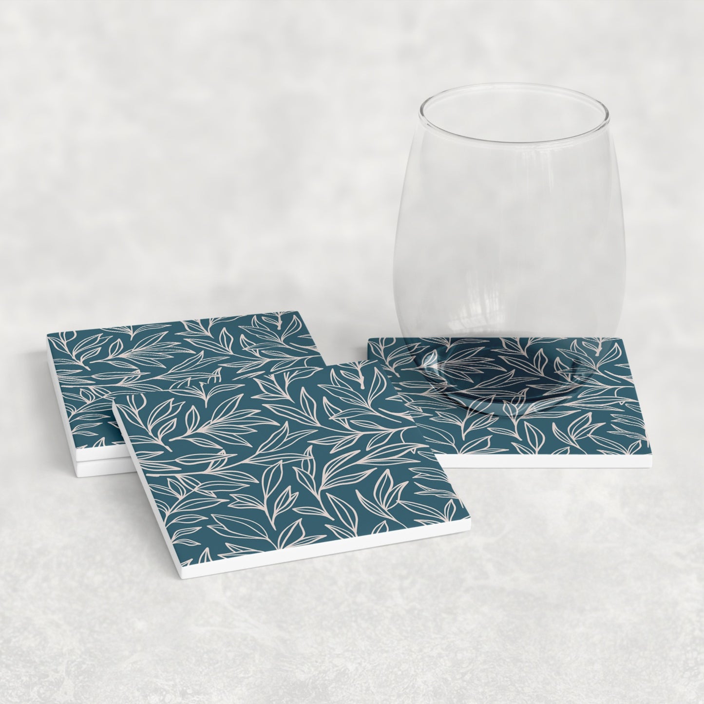 Teal Garden Botanical Leaf Coasters